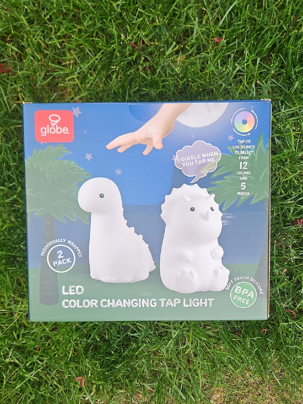 New Globe LED Color Changing Tap Light Set - White Dinosaurs (2 Pack)
